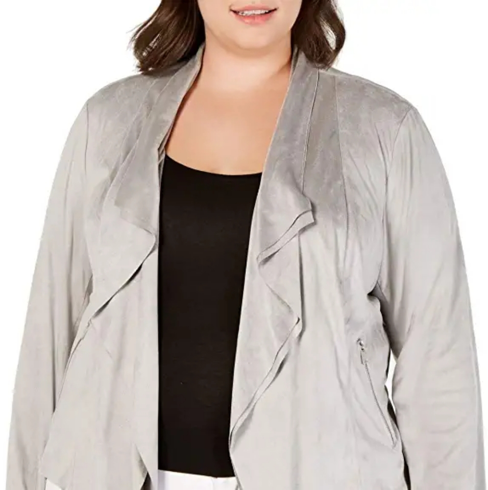 INC Woman's Jacket Gray Motorcycle Ribbed Suede